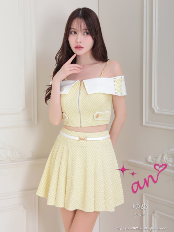 画像21: XSサイズあり【an /アン】チェーンショルダー/ オフショル/ スピンドル/ ベルト/ プリーツ/ Aライン/ セットアップ/ ミニドレス/ キャバドレス[OF05] (21)