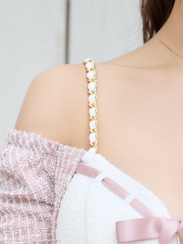 画像8: XSサイズあり【an /アン】 オフショル/ フロントジップ/ リボン/ ツイード/ 切り替え/ バイカラー/ ショルダーチェーン/ タイト/ ミニドレス/ キャバドレス[OF05] (8)