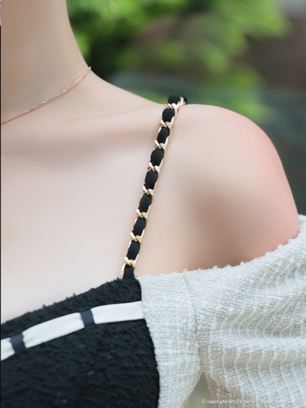 画像17: XSサイズあり【an /アン】 オフショル/ フロントジップ/ リボン/ ツイード/ 切り替え/ バイカラー/ ショルダーチェーン/ タイト/ ミニドレス/ キャバドレス[OF05] (17)