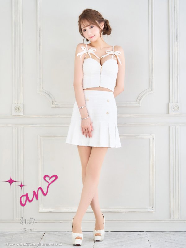 画像12: XSサイズあり【an /アン】リボン/ キャミソール/ フロントジップ/ プリーツ/ Aライン/ セットアップ/ ミニドレス/ キャバドレス[OF05] (12)