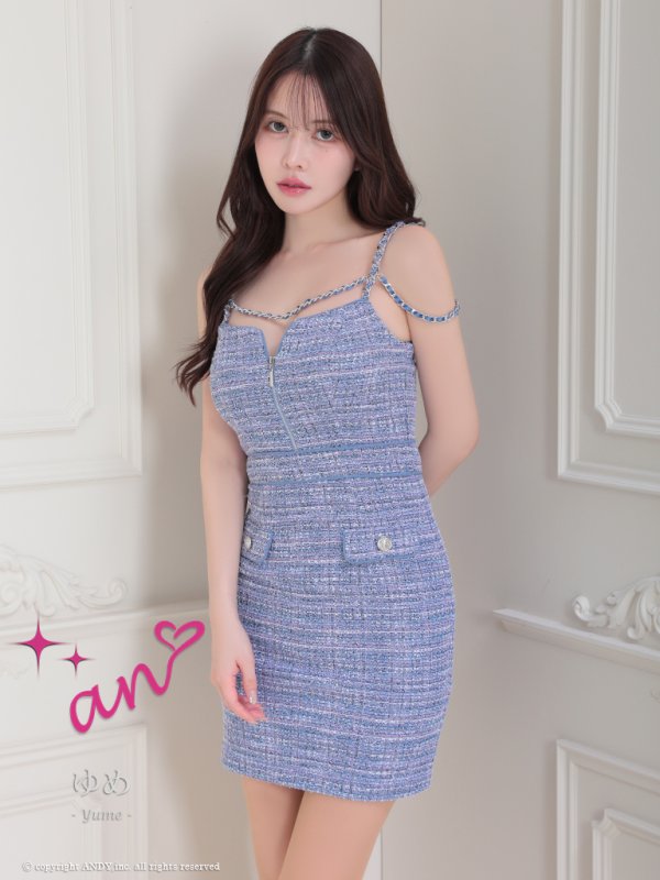 画像3: XSサイズあり【an /アン】ツイード/ リボン/ ショルダーチェーン/ キャミソール/ タイト/ ミニドレス/ キャバドレス[OF05] (3)