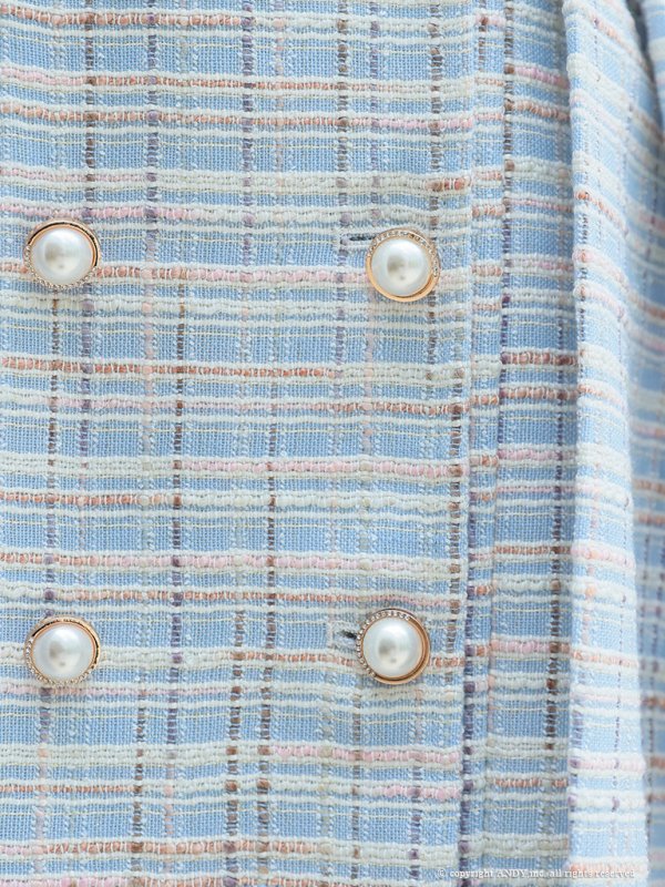 画像7: XSサイズあり【an /アン】ツイード/ パールボタン/ ショルダーリボン/ ノースリーブ/ フレア/ 裾プリーツ/ ミニドレス/ キャバドレス[OF05] (7)