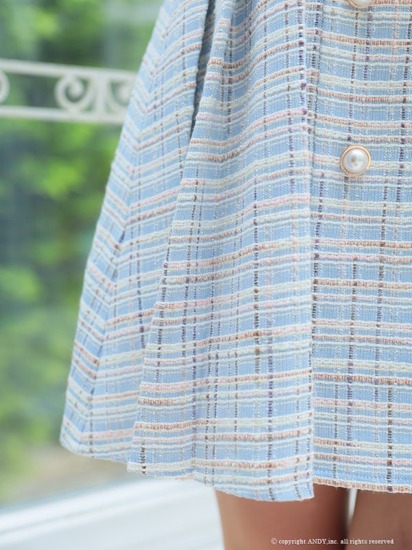 画像8: XSサイズあり【an /アン】ツイード/ パールボタン/ ショルダーリボン/ ノースリーブ/ フレア/ 裾プリーツ/ ミニドレス/ キャバドレス[OF05] (8)