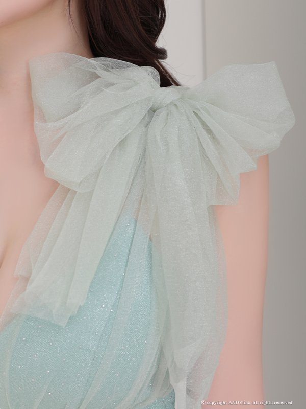画像6: XSサイズあり【an /アン】ショルダーリボン/ ラメ/ラインストーン/ ストレッチ/ プリーツ/ フレア/ セットアップ/ ミニドレス/ キャバドレス[OF05] (6)