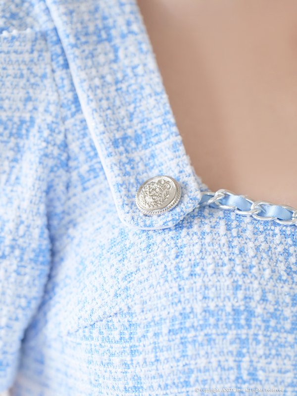 画像7: XSサイズあり【an/アン】ミックスツイード/ フロントジッパー/ 半袖/ パフスリーブ/ 袖あり/ タイト/ ミニドレス/ キャバドレス[OF05] (7)