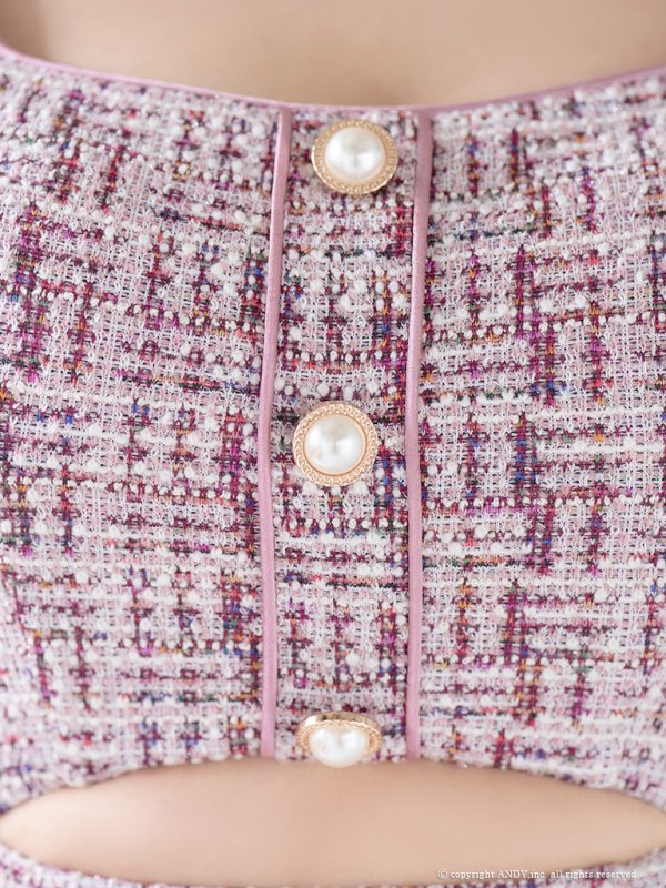 画像26: XSサイズあり【an /アン】 ストレッチ/ ツイード/ カットアウト/ パールボタン/ 半袖/ 袖あり/ タイト/ ミニドレス/ キャバドレス[OF05] (26)