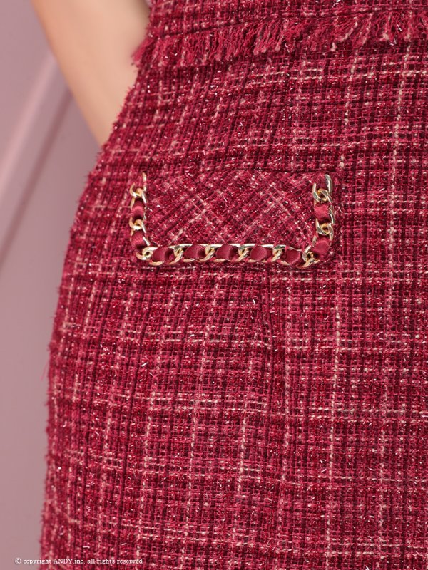 画像13: XSサイズあり【an /アン】 ツイード/ フロントジップ/ チェーン/ ノースリーブ/ ポケットデザイン/タイト/ ミニドレス/ キャバドレス[OF05] (13)