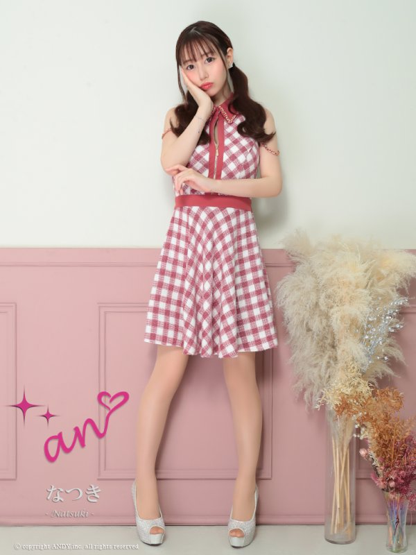 画像3: XSサイズあり【an /アン】 ノースリーブ/ 襟あり/ ツイードチェック/ チェーン/ フロントジップ/ Aライン/フレア/ ミニドレス/ キャバドレス[OF05] (3)