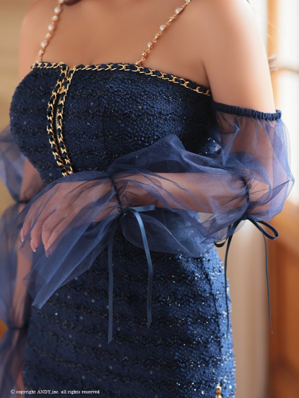 画像47: XSサイズあり【an /アン】袖取り外し可能/ チュール/ ツイード/ リボン/ チェーン/ パール/ キャミソール/ タイト/ ミニドレス/ キャバドレス[OF05] (47)