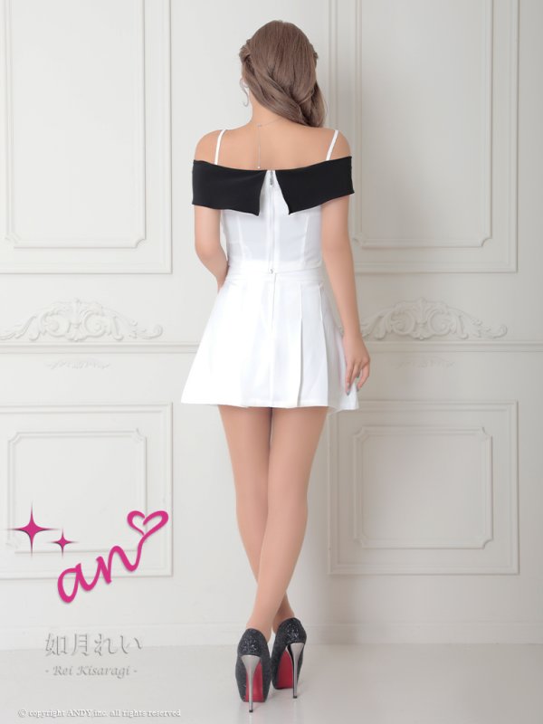 画像32: XSサイズあり【an /アン】バイカラー/ リボン/ オフショル/ プリーツ/ フレア/ セットアップ/ ミニドレス/ キャバドレス[OF05] (32)