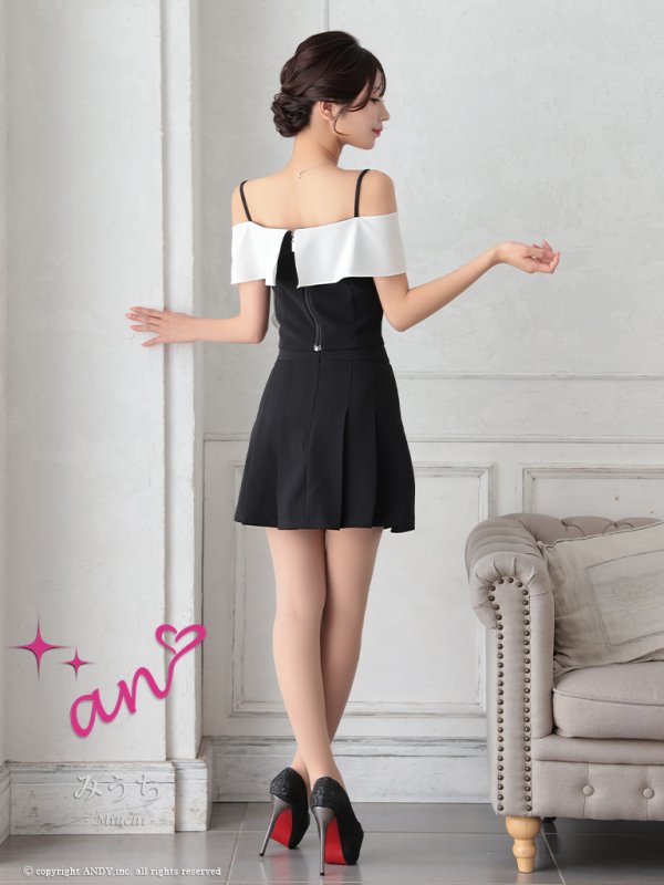 画像15: XSサイズあり【an /アン】バイカラー/ リボン/ オフショル/ プリーツ/ フレア/ セットアップ/ ミニドレス/ キャバドレス[OF05] (15)