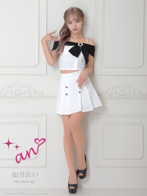 画像31: XSサイズあり【an /アン】バイカラー/ リボン/ オフショル/ プリーツ/ フレア/ セットアップ/ ミニドレス/ キャバドレス[OF05] (31)