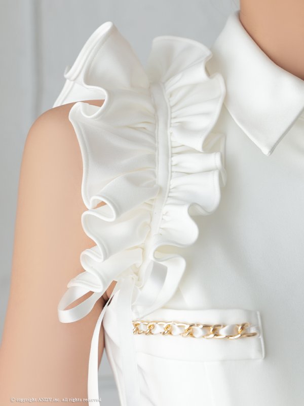 画像16: XSサイズあり【an /アン】セットアップ/ ノースリーブ/ フリルショルダー/ フロントジップ/ ボタン/ タイト/ ミニドレス/ キャバドレス[OF05] (16)