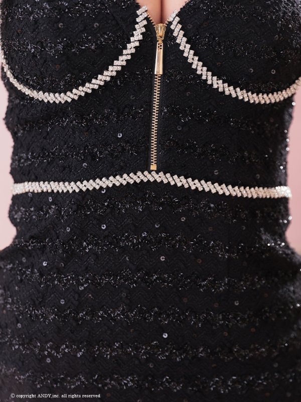 画像32: XSサイズあり【an /アン】 ショルダービジュー/ リボン/ フロントジップ/ ストレッチ/ タイト/ ミニドレス/ キャバドレス[OF05] (32)