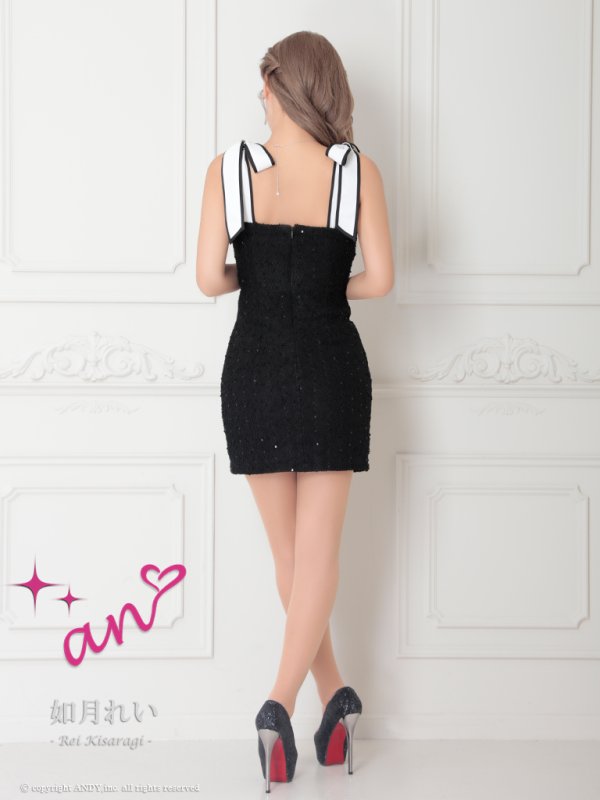 画像5: XSサイズあり【an /アン】 ショルダーリボン/ カットアウト/ フロントジップ/ タイト/ ミニドレス/ キャバドレス[OF05] (5)