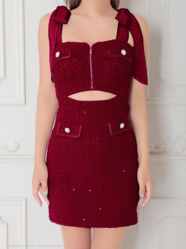 画像21: XSサイズあり【an /アン】 ショルダーリボン/ カットアウト/ フロントジップ/ タイト/ ミニドレス/ キャバドレス[OF05] (21)