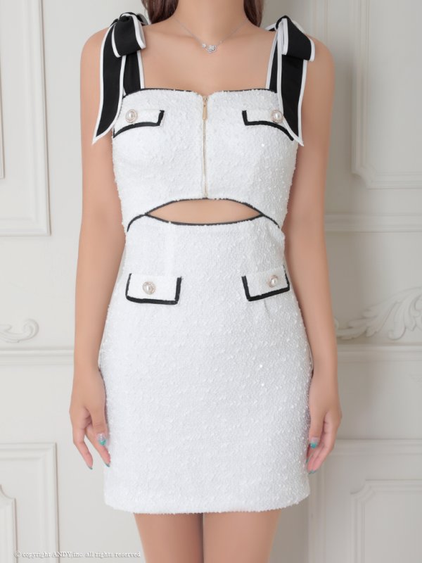 画像45: XSサイズあり【an /アン】 ショルダーリボン/ カットアウト/ フロントジップ/ タイト/ ミニドレス/ キャバドレス[OF05] (45)