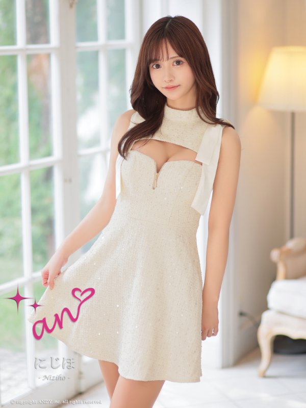 画像14: XSサイズあり【an /アン】スパンコール/ ツイード/ ショルダーリボン/ バストカット/ ノースリーブ/ フレア/ ミニドレス/ キャバドレス[OF05] (14)