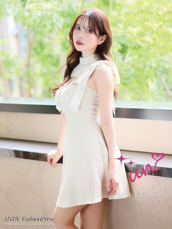 画像13: XSサイズあり【an /アン】スパンコール/ ツイード/ ショルダーリボン/ バストカット/ ノースリーブ/ フレア/ ミニドレス/ キャバドレス[OF05] (13)