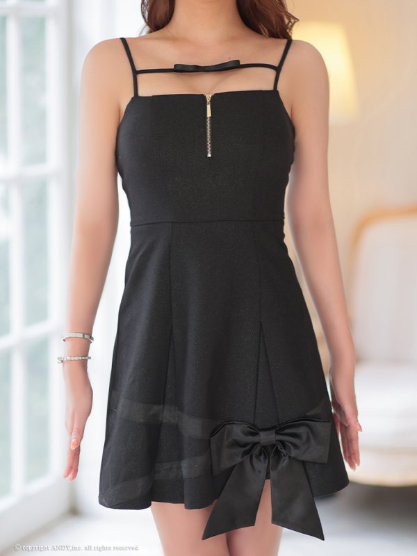 画像8: XSサイズあり【an/アン】リボン/ フロントジップ/ ワンカラー/ キャミソール/ Aライン/ フレア/ ワンピース/ ミニドレス/ キャバドレス[OF05] (8)