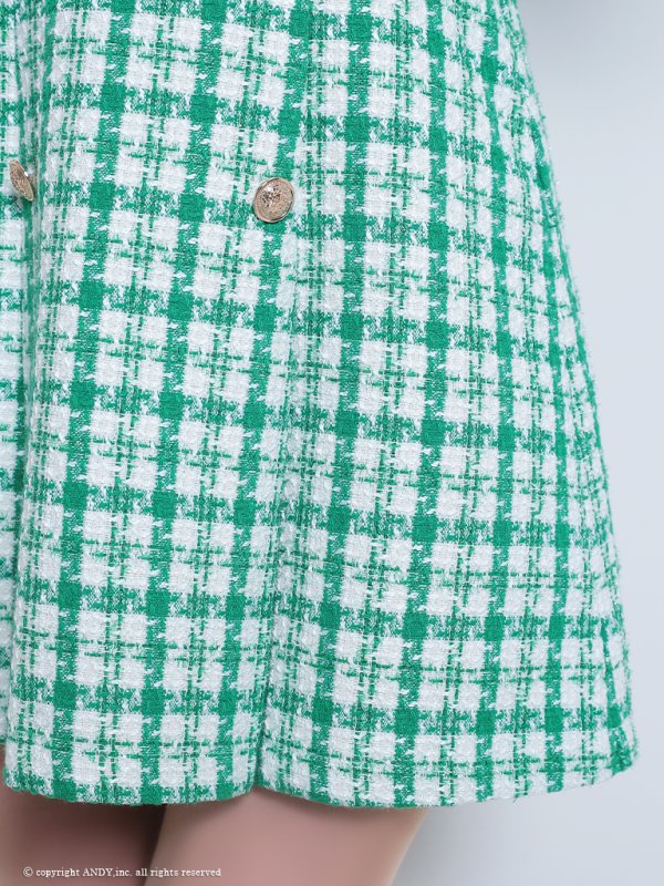 画像6: XSサイズあり【an /アン】 袖あり/ 半袖/ チェック柄/ Aライン/ ツイード/ ボックスプリーツ/ ボタン/ ミニドレス/ キャバドレス[OF05] (6)