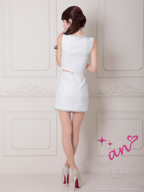 画像36: XSサイズあり【an /アン】ラメツイード/ ビジュー/ フロントジッパー/ ノースリーブ/ ストレッチ/ タイト/ セットアップ/ ミニドレス/ キャバドレス[OF05] (36)