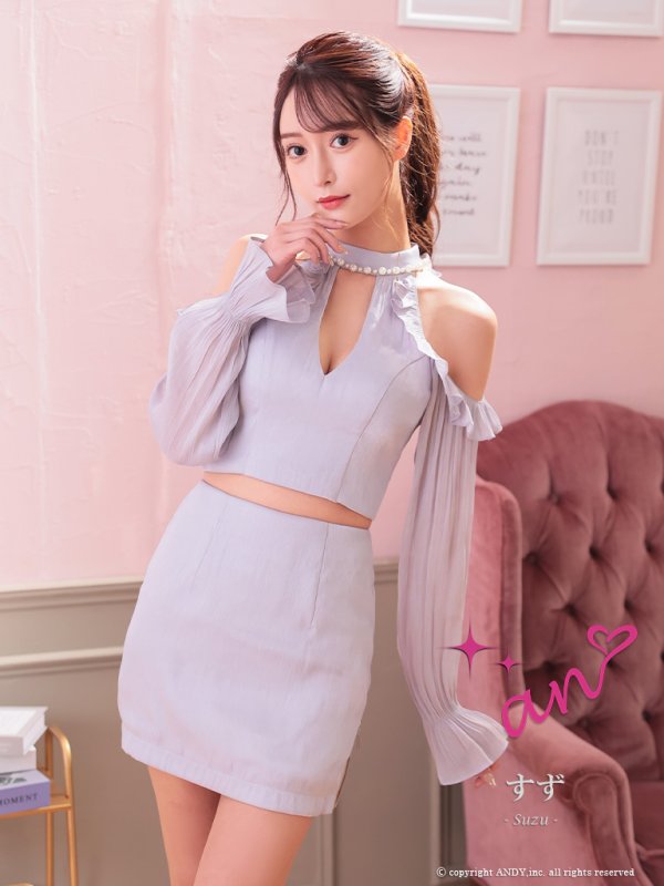 画像10: XSサイズあり【an /アン】フリル/ ネックパール/ ハイネック/ 楊柳シフォン/ バストカット/ タイト/ セットアップ/ ミニドレス/ キャバドレス[OF05] (10)