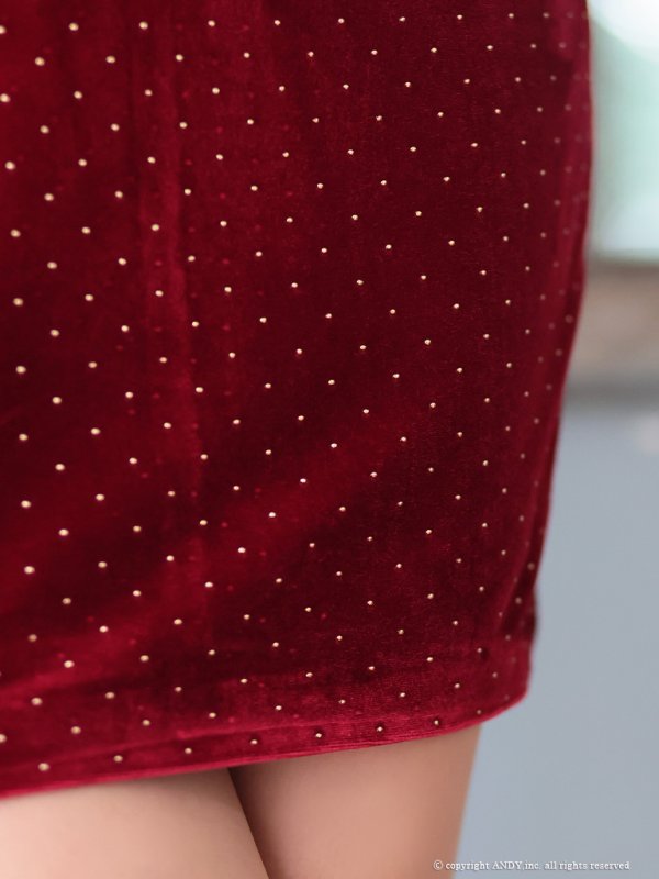 画像15: XSサイズあり【an /アン】ドットスタッズ/ フロントジップ/ ベロア/ ノースリーブ/ ストレッチ/ タイト/ ミニドレス/ キャバドレス[OF05] (15)