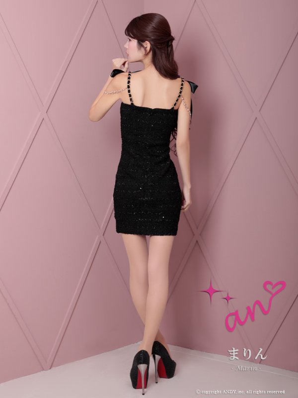 画像17: XSサイズあり【an /アン】ショルダーリボン/ チェーン/ ストレッチ/ ツイード/ バストカット/ シアー/ タイト/ ミニドレス/ キャバドレス[OF05] (17)