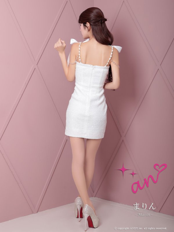 画像27: XSサイズあり【an /アン】ショルダーリボン/ チェーン/ ストレッチ/ ツイード/ バストカット/ シアー/ タイト/ ミニドレス/ キャバドレス[OF05] (27)