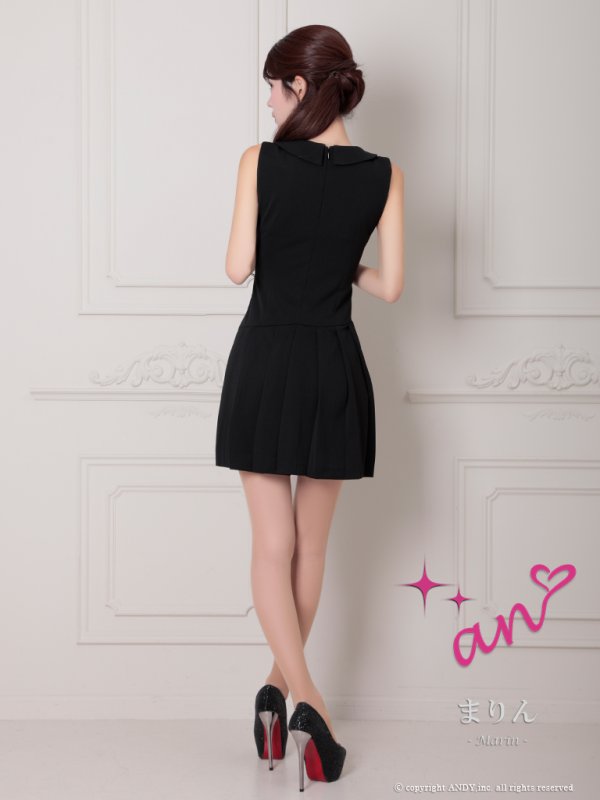 画像12: XSサイズあり【an/アン】ジャケット風襟付き/ ボタン/ ウエストベルト/ ノースリーブ/ プリーツ/ フレア/ ミニドレス/ キャバドレス[OF05] (12)
