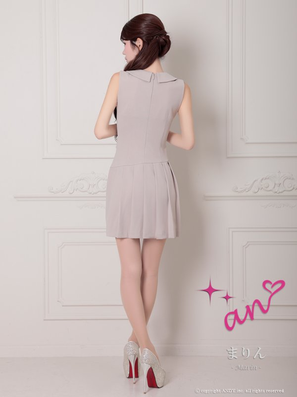 画像4: XSサイズあり【an/アン】ジャケット風襟付き/ ボタン/ ウエストベルト/ ノースリーブ/ プリーツ/ フレア/ ミニドレス/ キャバドレス[OF05] (4)