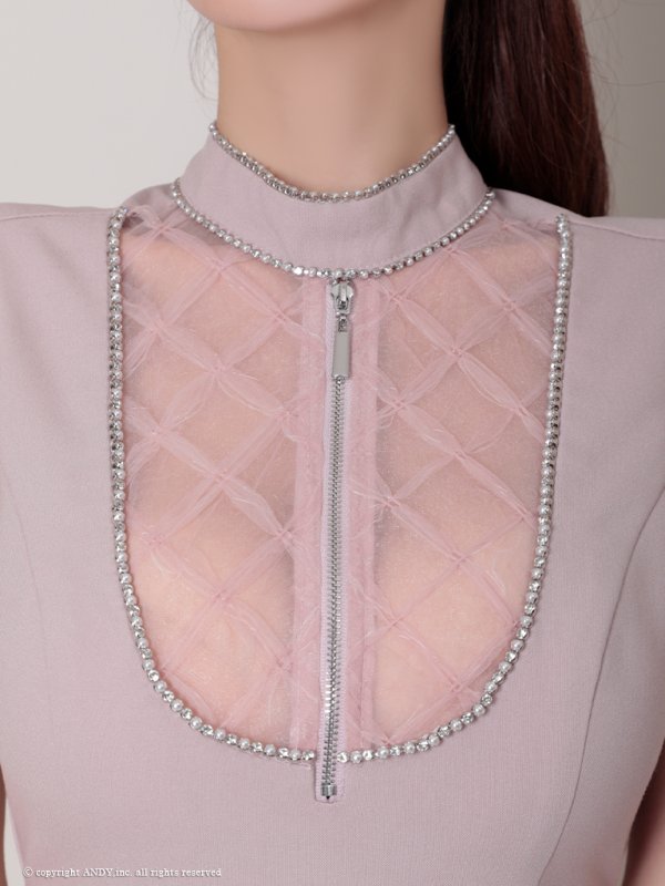 画像13: XSサイズあり【an /アン】チュールレース/ 切替/ ビジューライン/ バストジッパー/ ノースリーブ/ タイト/ ミニドレス/ キャバドレス[OF05]] (13)