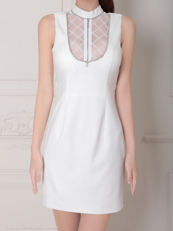 画像5: XSサイズあり【an /アン】チュールレース/ 切替/ ビジューライン/ バストジッパー/ ノースリーブ/ タイト/ ミニドレス/ キャバドレス[OF05]] (5)