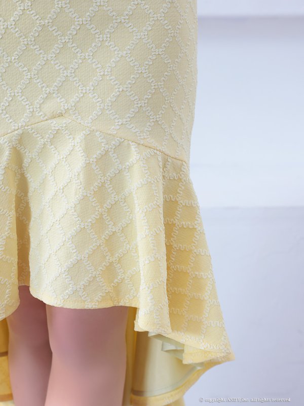 画像2: XSサイズあり【an /アン】ダイヤ柄/ テールカット/ リボン/ フロントジップ/ カットアウト/ ハイネック/タイト/ マーメイド/ ミディアムドレス/ キャバドレス[OF05] (2)