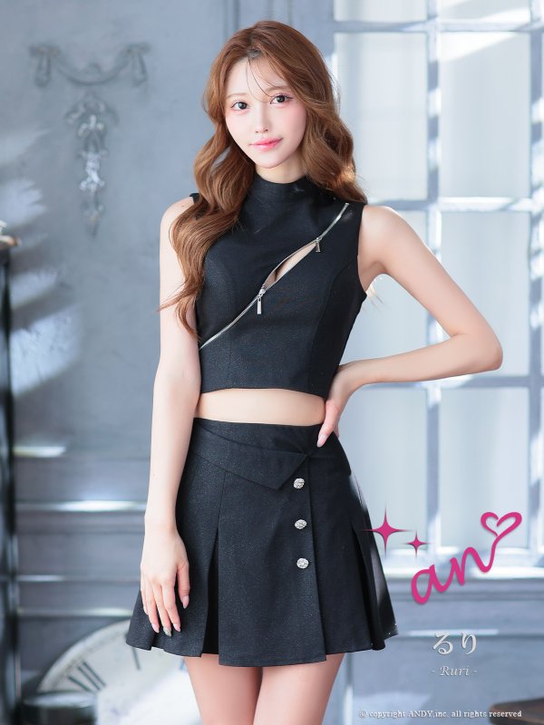 画像15: XSサイズあり【an /アン】袖付き/ ロングスリーブ/ ラメ/ ハイネック/ バストジップ/ プリーツ/ フレア/ セットアップ/ ミニドレス/ キャバドレス[OF05] (15)