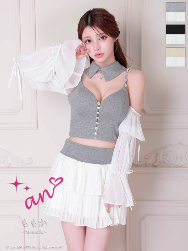 グレーxホワイト モデル：ももか　身長：156cm　着用サイズ：Sサイズ