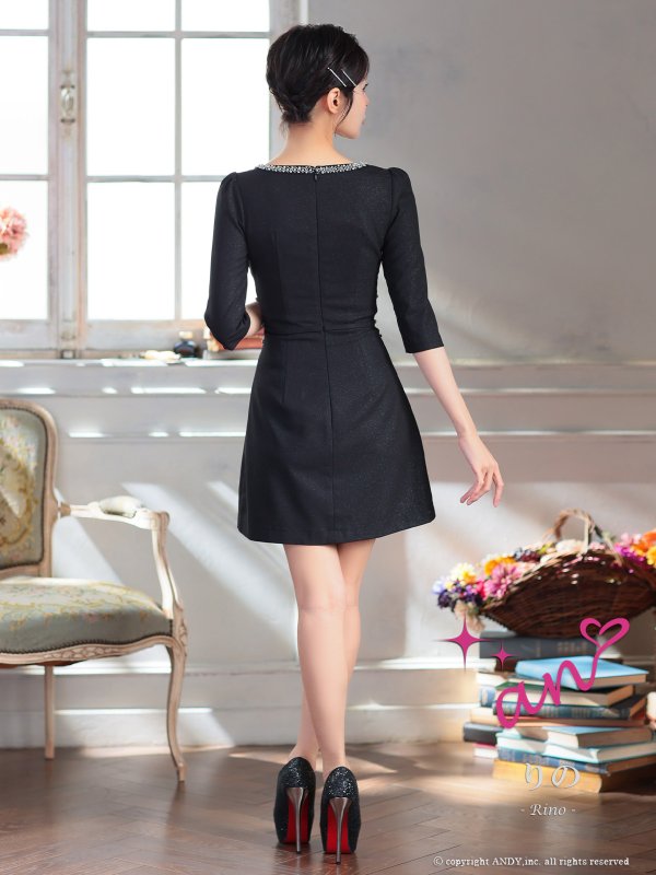 画像13: XSサイズあり【an /アン】ビジュー/ ラメ/ スクエアネック/ バストジップ/ カットアウト/ シアー/ 袖あり/ 五分袖/ タイト/ ミニドレス/ キャバドレス[OF05] (13)