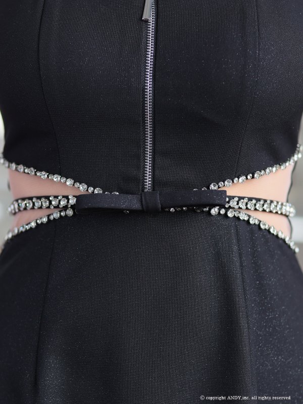 画像7: XSサイズあり【an /アン】ビジュー/ ラメ/ スクエアネック/ バストジップ/ カットアウト/ シアー/ 袖あり/ 五分袖/ タイト/ ミニドレス/ キャバドレス[OF05] (7)