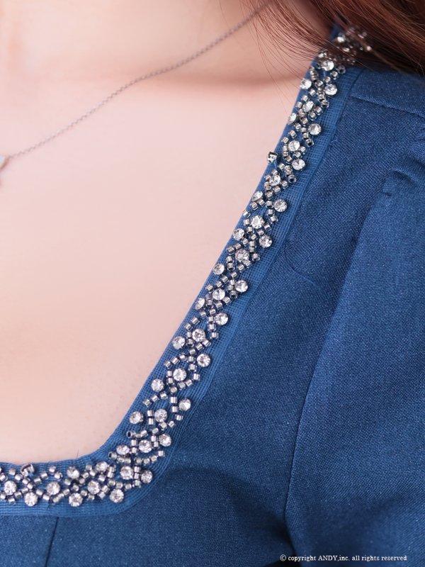 画像15: XSサイズあり【an /アン】ビジュー/ ラメ/ スクエアネック/ バストジップ/ カットアウト/ シアー/ 袖あり/ 五分袖/ タイト/ ミニドレス/ キャバドレス[OF05] (15)