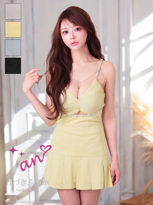 画像22: XSサイズあり【an /アン】チェーン付き/ ラメニット/ キャミ/ ビジュー/ パール/ プリーツ/ フレア/ セットアップ/ ミニドレス/ キャバドレス[OF05] (22)