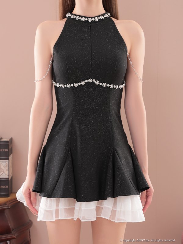 画像14: XSサイズあり【an /アン】ビジュー/ バストジップ/ チェーン/ アメスリ/ フリル/ バイカラー/ フレア/ ミニドレス/ キャバドレス[OF05] (14)