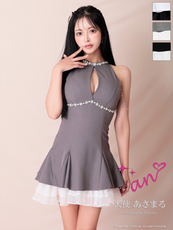 画像18: XSサイズあり【an /アン】ビジュー/ バストジップ/ チェーン/ アメスリ/ フリル/ バイカラー/ フレア/ ミニドレス/ キャバドレス[OF05] (18)