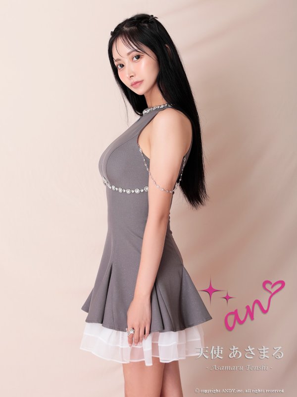 画像20: XSサイズあり【an /アン】ビジュー/ バストジップ/ チェーン/ アメスリ/ フリル/ バイカラー/ フレア/ ミニドレス/ キャバドレス[OF05] (20)