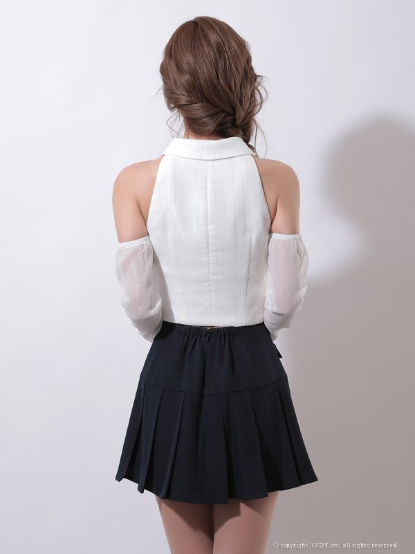 画像4: XSサイズあり【an /アン】4way/ 袖取り外し可能/ ネクタイ付き/ 襟/ フロントジップ/ アメスリ/ プリーツ/ フレア/ セットアップ/ ミニドレス/ キャバドレス[OF05] (4)