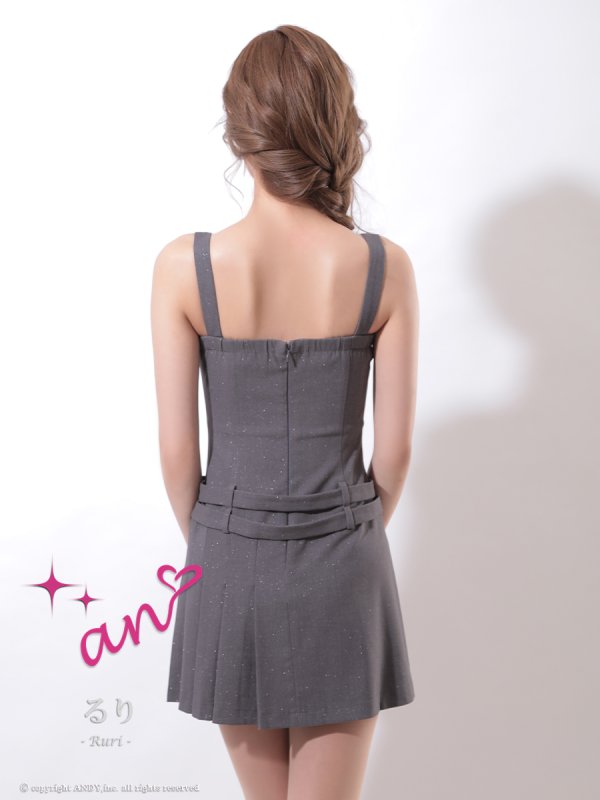 画像15: XSサイズあり【an/アン】フロントジップ/ ノースリーブ/ ダブルベルト/ アシンメトリー/ プリーツ/ ワンピース/ ミニドレス/ キャバドレス[OF05] (15)