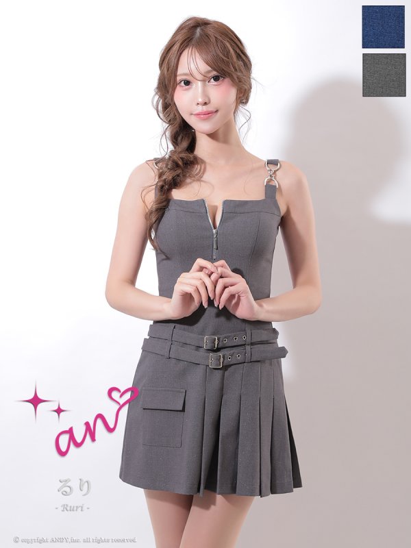 画像12: XSサイズあり【an/アン】フロントジップ/ ノースリーブ/ ダブルベルト/ アシンメトリー/ プリーツ/ ワンピース/ ミニドレス/ キャバドレス[OF05] (12)