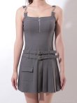 画像14: XSサイズあり【an/アン】フロントジップ/ ノースリーブ/ ダブルベルト/ アシンメトリー/ プリーツ/ ワンピース/ ミニドレス/ キャバドレス[OF05] (14)