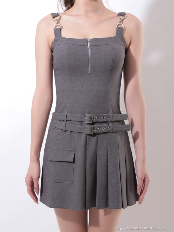画像14: XSサイズあり【an/アン】フロントジップ/ ノースリーブ/ ダブルベルト/ アシンメトリー/ プリーツ/ ワンピース/ ミニドレス/ キャバドレス[OF05] (14)