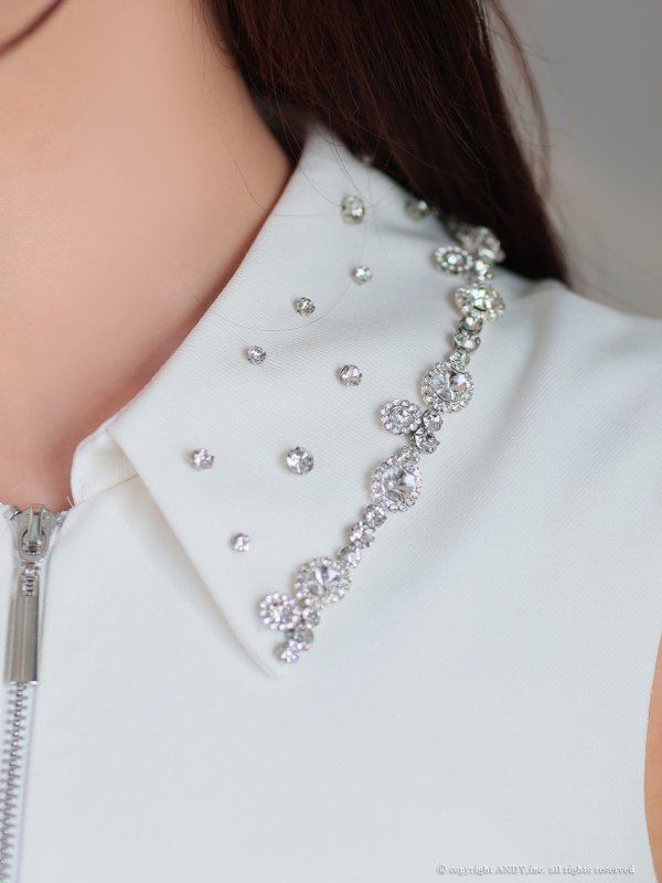 画像17: XSサイズあり【an/アン】襟付き/ ビジュー/ ノースリーブ/ バストジップ/ シンプル/ Aライン/ フレア/ ワンピース/ ミニドレス/ キャバドレス[OF05] (17)